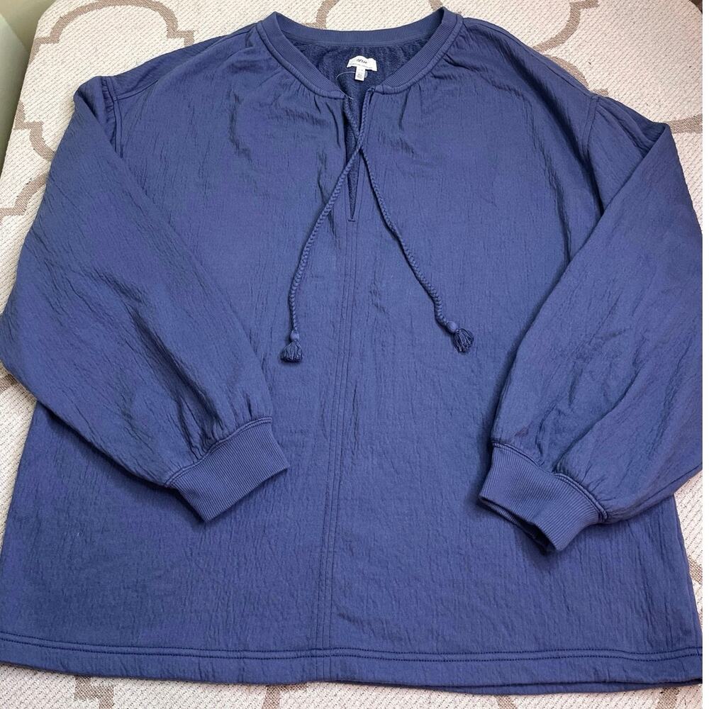 Aerie Easy Street Textured Sweatshirt Blue Tassel Pullover – Size Large